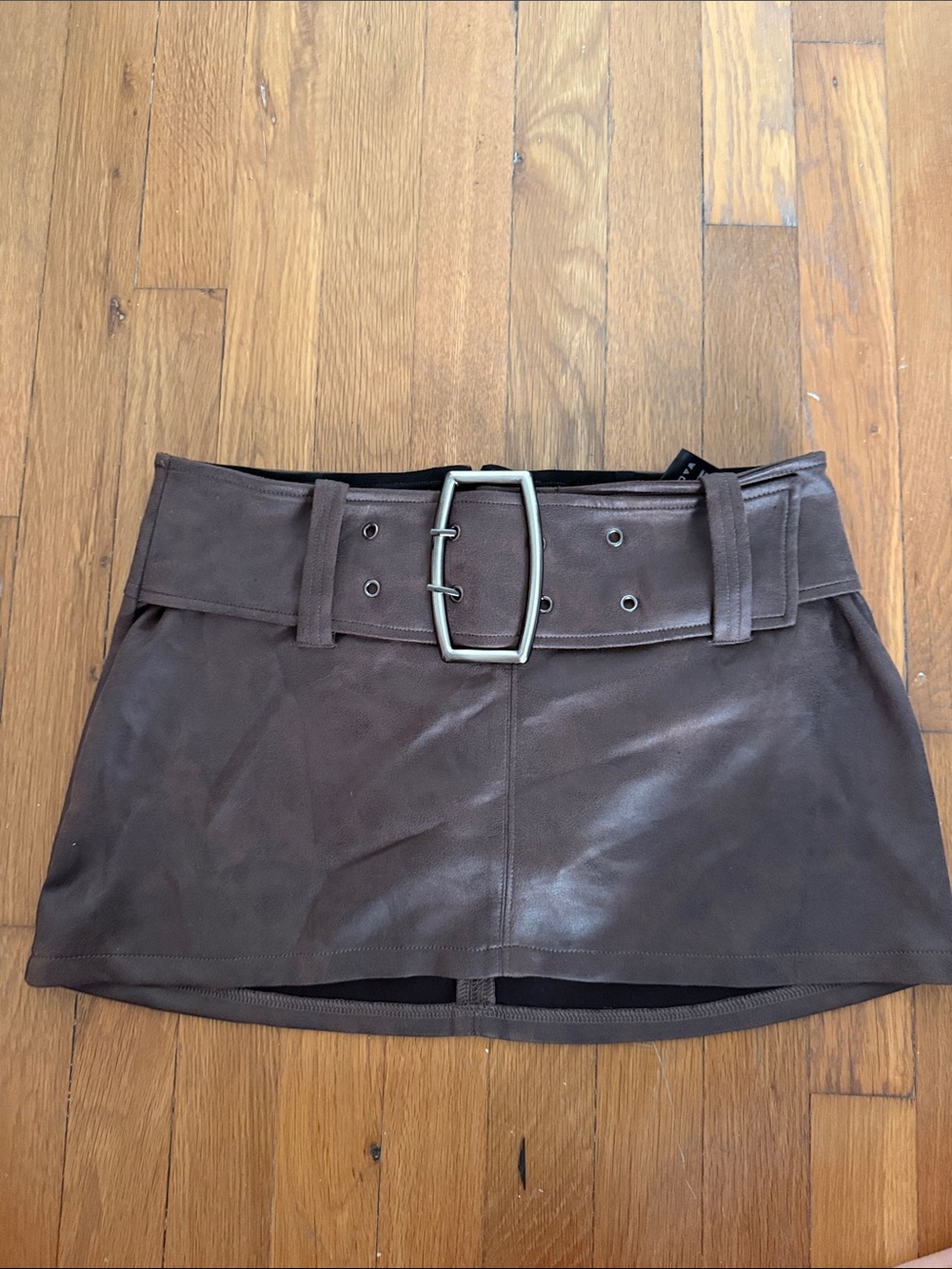 Brown Faux-Suede Silence + Noise Mini Skirt with Wide Belt and built in short